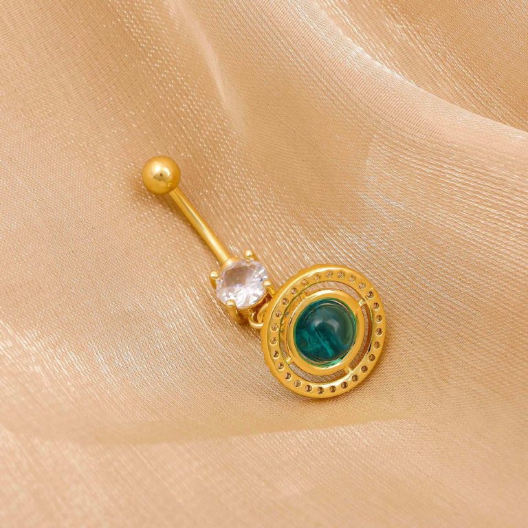 Cross-border European and American retro Emerald navel buckle creative personality copper zircon Diamond-embedded navel nail niche temperament navel decoration for women - Image 4