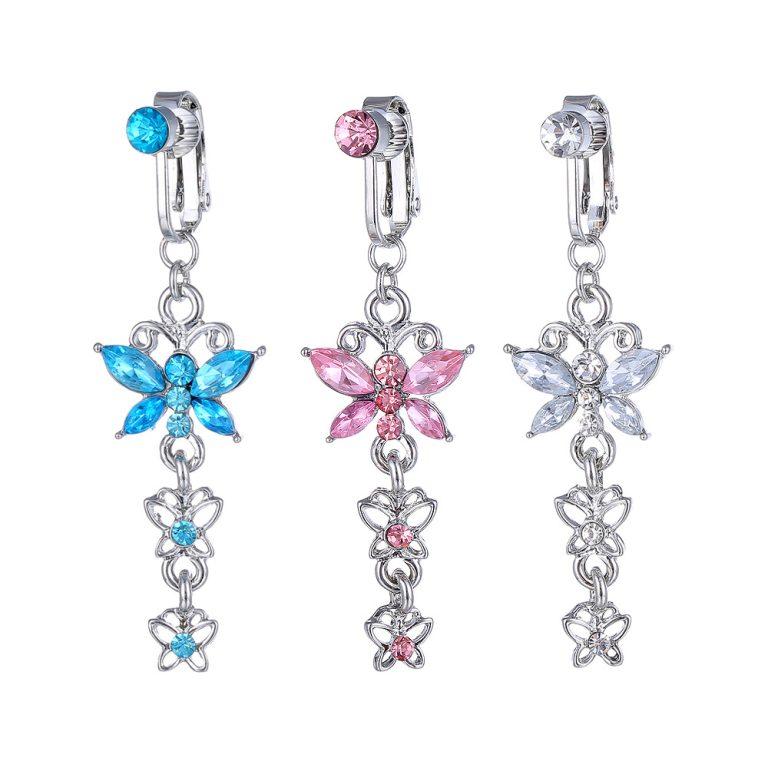 Perforated Butterfly Pendant Fake Navel Ring Navel Nail Earrings - Image 3