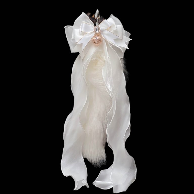 SM sex toys leather collar white bow milk clip bell ring 40CM fox real hair tail anal plug small - Image 6