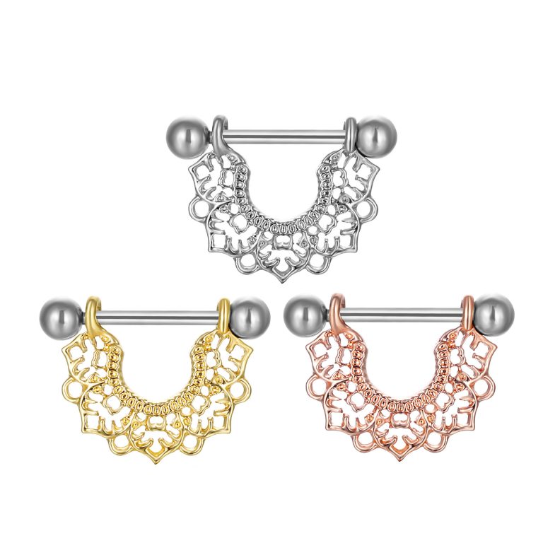 Cross-border electroplating flower nipple stainless steel puncture jewelry nipple ring electroplating nipple ring clip factory direct supply