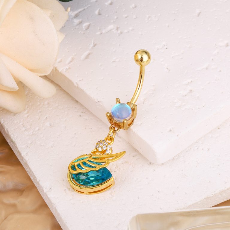 Little Swan navel buckle copper white stone inlaid design sense fashion all-match navel nail sexy temperament niche exquisite pendant for women - Image 4