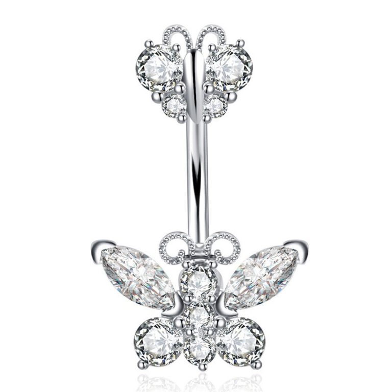 goods European and American puncture jewelry new zircon navel nail double butterfly navel ring - Image 6