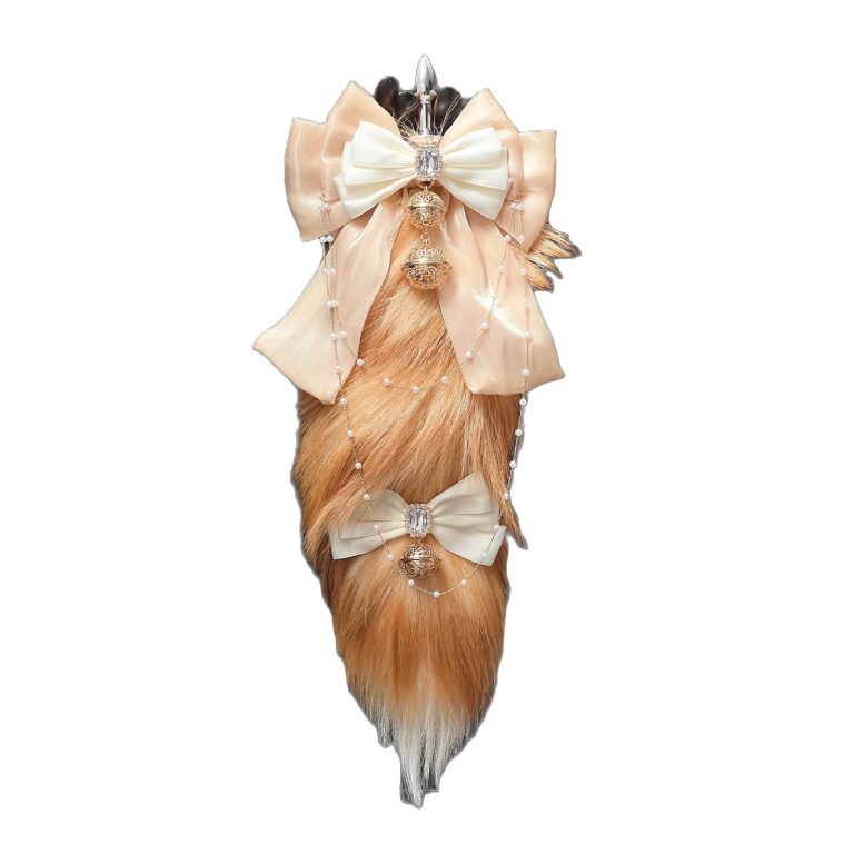 40CM light gold fox real hair tail anal plug head detachable SM sex toys hand bow palace bell ring - Image 5