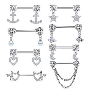 New European and American Cross-border Straight Rod Zircon Four-claw Peach Heart Inlaid Nail Ring Piercing Jewelry
