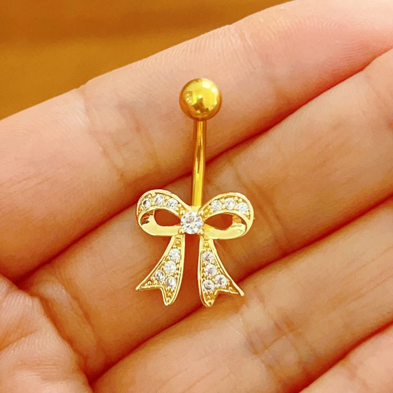 goods European and American human body piercing zircon navel ring bow navel buckle perforated navel nail - Image 4