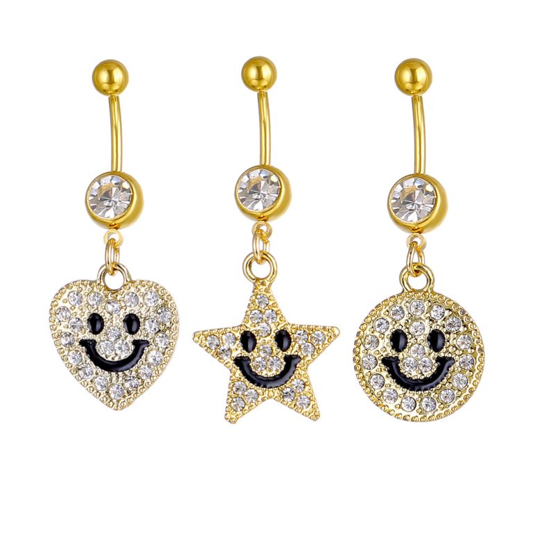 Human body piercing accessories Diamond happy smiley pendant belly ring sexy women belly ring nail