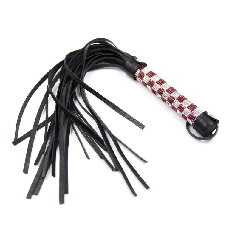 Adult sex products leather diamond whip black leather bright diamond flirting whip black loose beard whip - Image 6