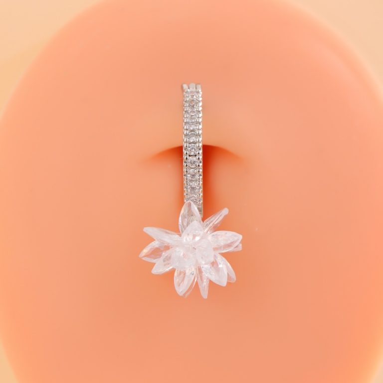 Europe and the United States cross-border fashion temperament crystal ice flower copper inlaid zircon belly button ring belly button jewelry manufacturers wholesale - Image 4