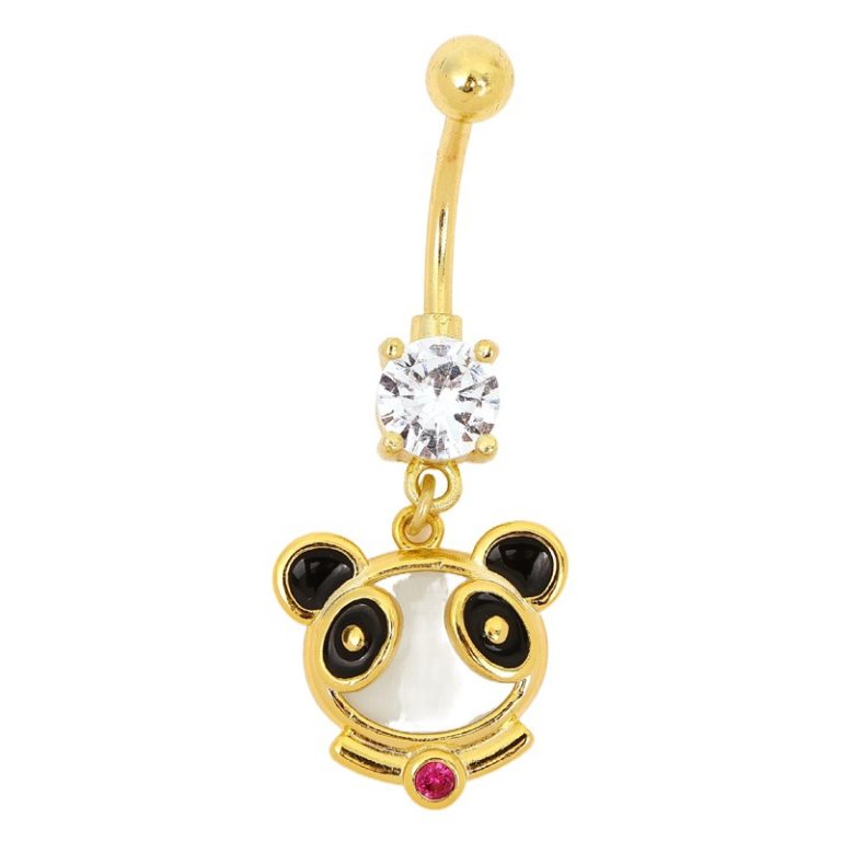Creative cute bear cat pendant navel nail copper white stone inlaid navel buckle personality fashion design sense navel jewelry female wholesale