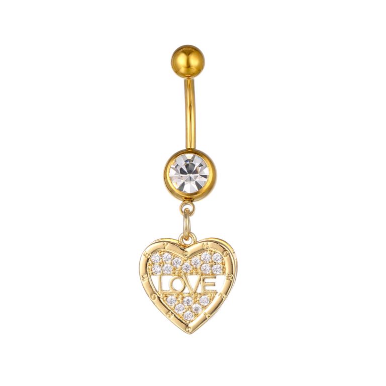 Amazon  European and American 3A zircon inlaid zircon Heart-Shaped LOVE navel nail women's body Thorn navel ring - Image 7