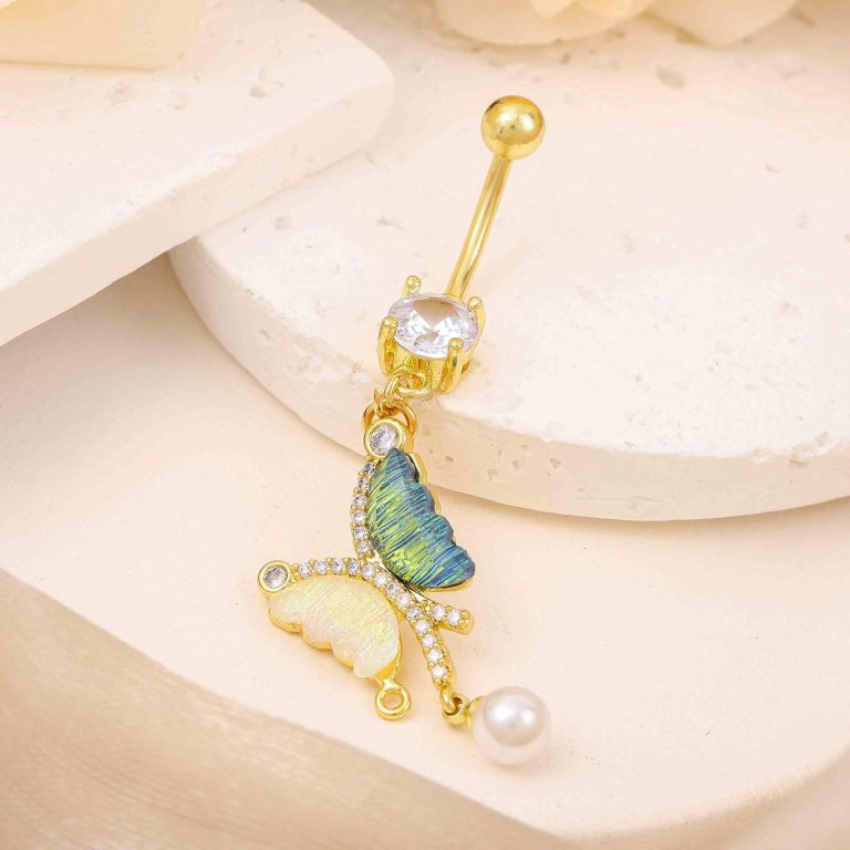 Internet celebrity new personalized navel buckle copper white stone inlaid creative butterfly navel nail simple fashion navel accessories for women in stock wholesale - Image 5