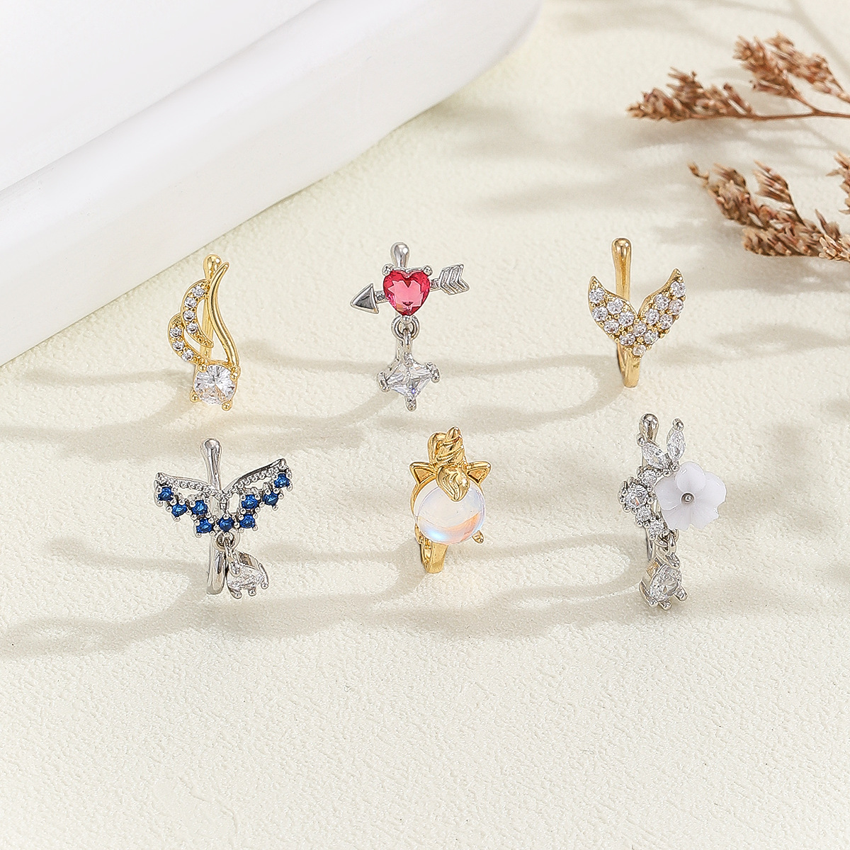 European and American Non-perforated U-shaped Nose Clip Set Zircon Butterfly Love Nose Ring Fake Nose Ornament Piercing Ornament Set Suitable for Women - Image 2