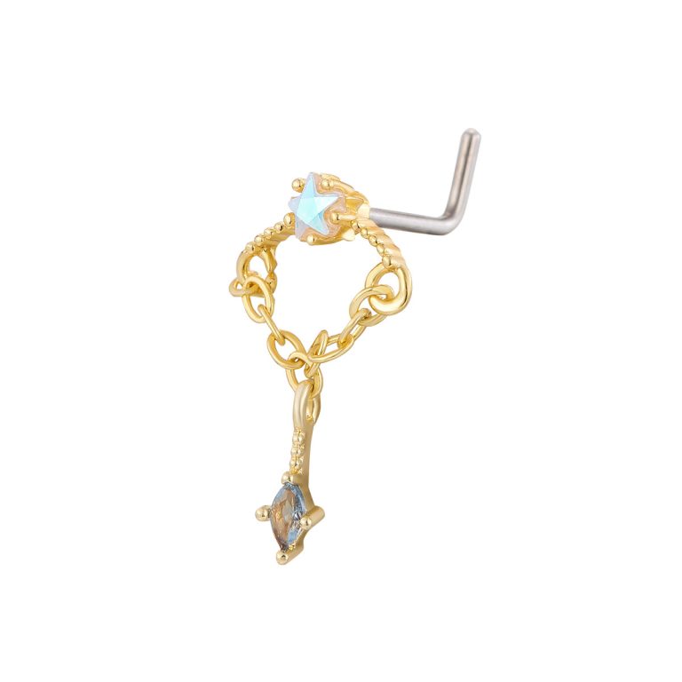 European and American fashion copper inlaid zircon body piercing nose star gecko nose nail - Image 9