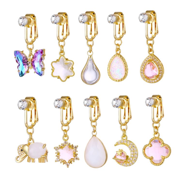 new inlaid crystal diamond butterfly water drop free perforation jewelry navel clip ear clip Amazon in stock