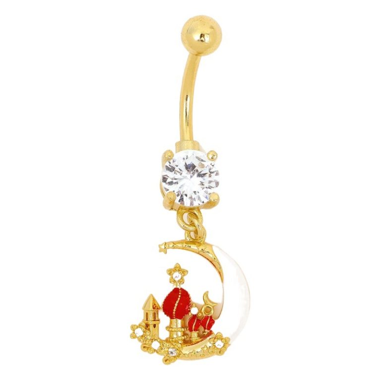 Factory Direct supply creative moon high tower navel buckle copper white stone inlaid navel nail personality niche high sense navel jewelry wholesale