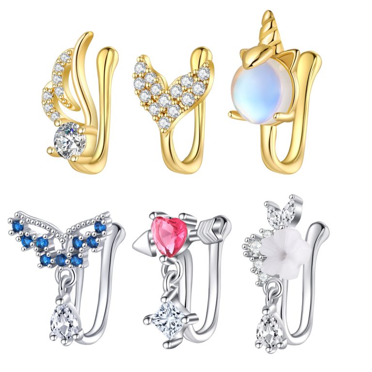 European and American Non-perforated U-shaped Nose Clip Set Zircon Butterfly Love Nose Ring Fake Nose Ornament Piercing Ornament Set Suitable for Women