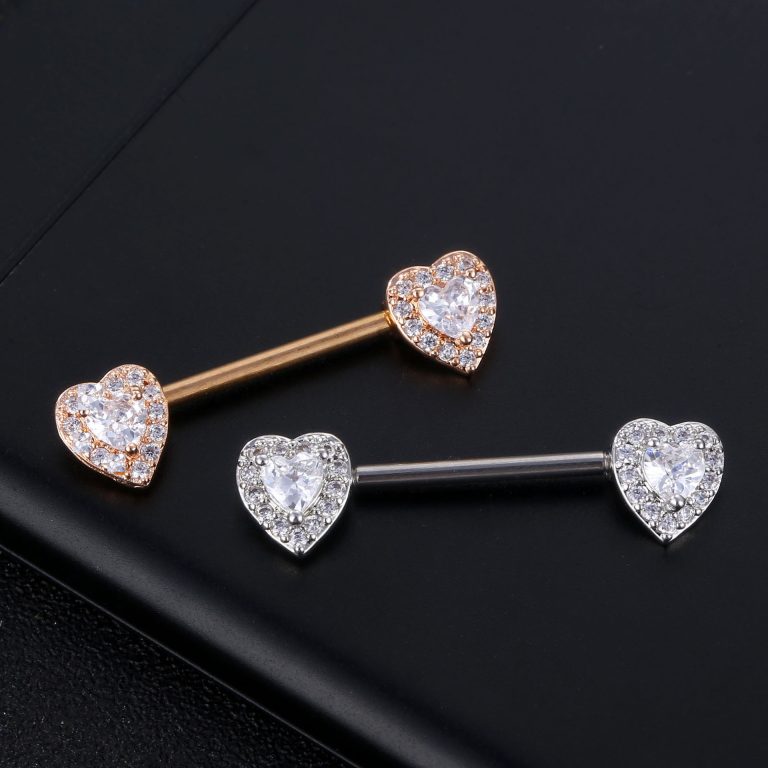 European and American Cross-border Commodities Body Puncture Jewelry Double Peach Heart Zircon Nipple Jewelry Straight Rod Nail Nail Ring - Image 4