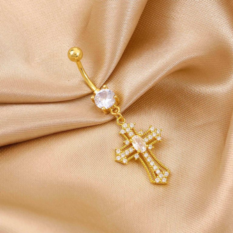Factory Direct copper white stone diamond-embedded Simple Sexy navel cross pendant navel nail fashion personality navel buckle - Image 4