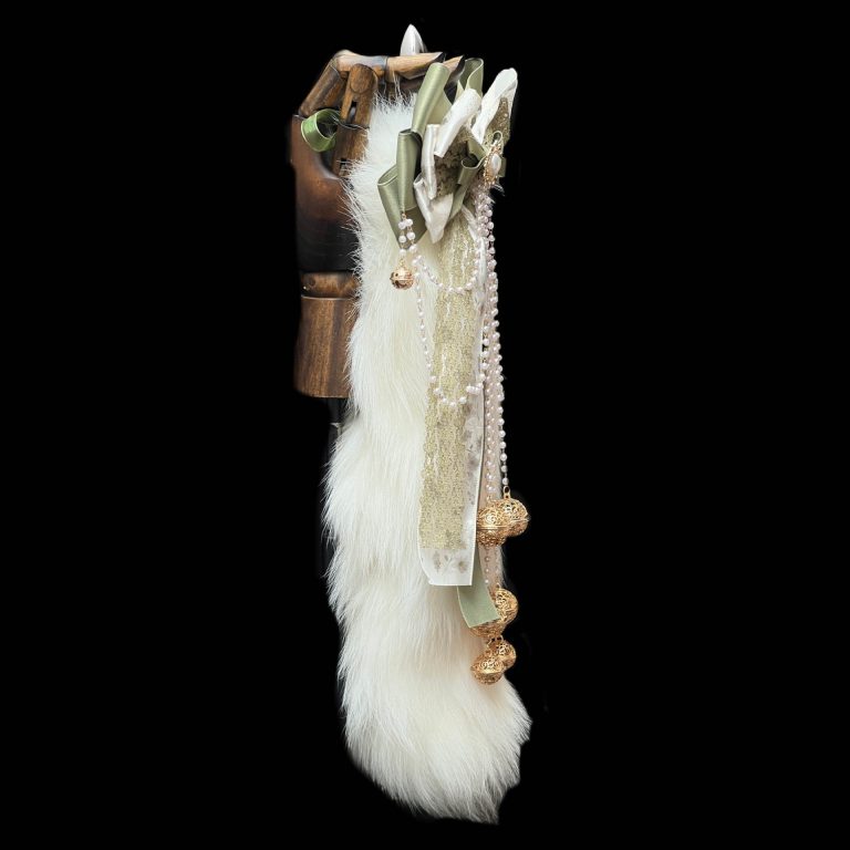 Original hand-made vintage matcha green bow palace bell ring 40CM fox tail real hair SM sex toys anal plug - Image 4