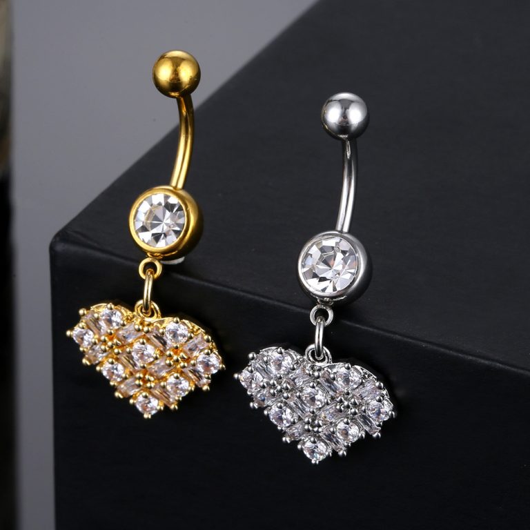 products European and American heart-shaped high quality zircon navel nail women's body Thorn double zirconium navel ring - Image 3
