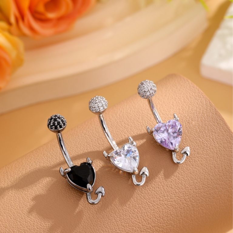 New Love Stainless Steel Belly Button Nail Fashion Diamond-encrusted Bright Flash Little Devil Nail Human Body Piercing Belly Button Jewelry