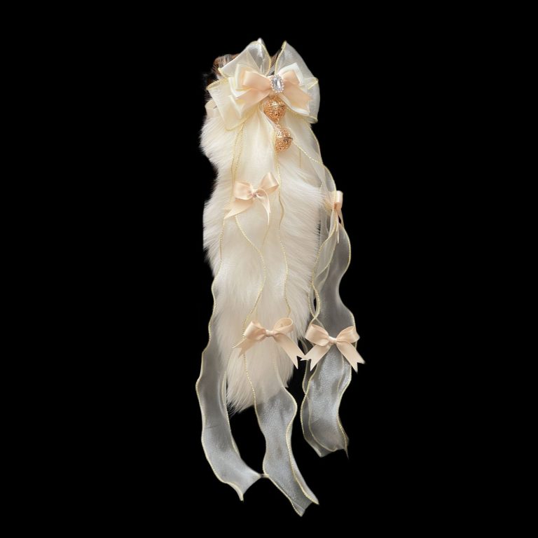 40CM cream white fox real fur tail butt plug removable smsex toys handmade bow Palace Bell - Image 3