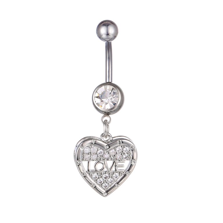 Amazon  European and American 3A zircon inlaid zircon Heart-Shaped LOVE navel nail women's body Thorn navel ring - Image 6