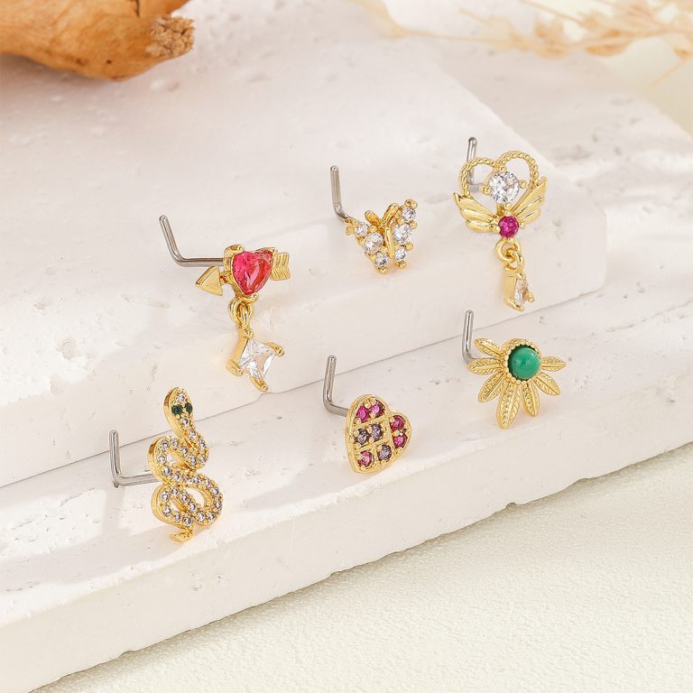 New Sexy elegant high-grade nose stud copper white stone inlaid L-shaped straight rod fashion personalized nose accessories for women Wholesale