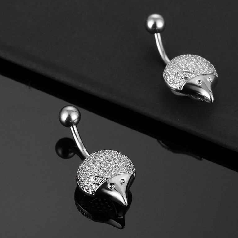 Europe and the United States cross-border retro hot selling hedgehog shape animal copper inlaid zircon belly button ring belly button puncture jewelry - Image 4