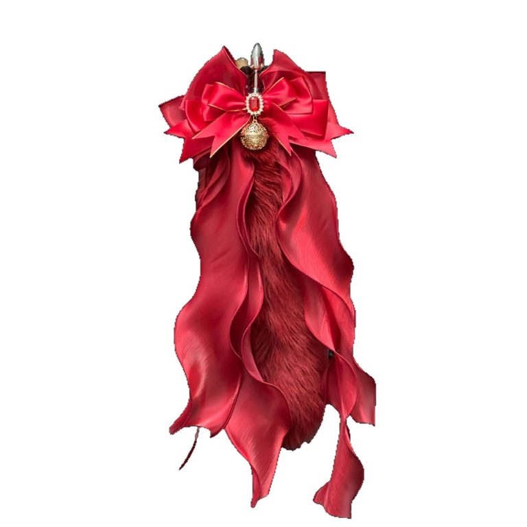 SM sex toys collar red bow breast clip bell ring 40CM fox real hair tail anal plug removable - Image 5