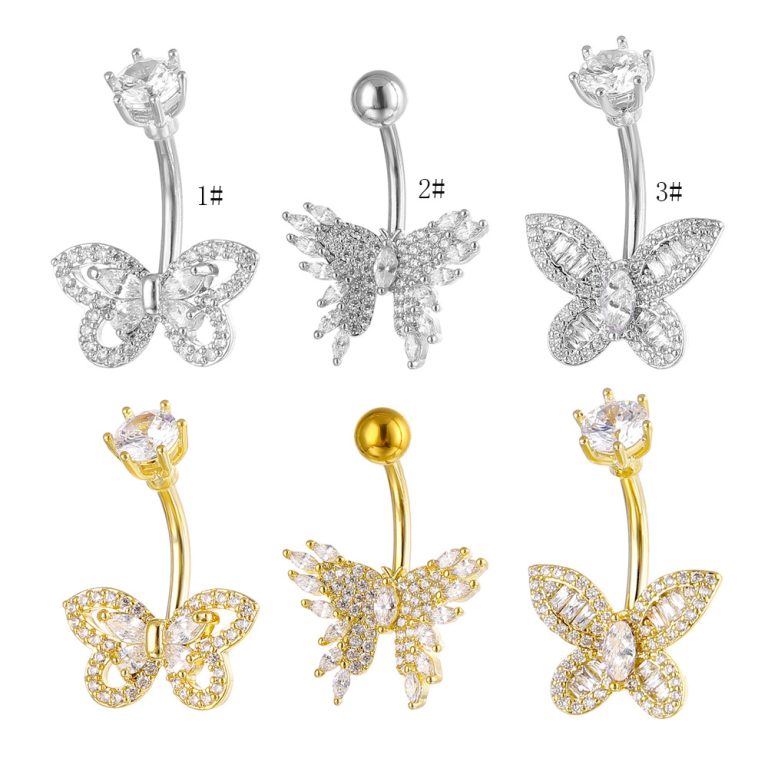 New Butterfly Inlaid Multi-Zirconia Navel Ring Navel Nail Body Piercing Jewelry Source  Online - Image 5
