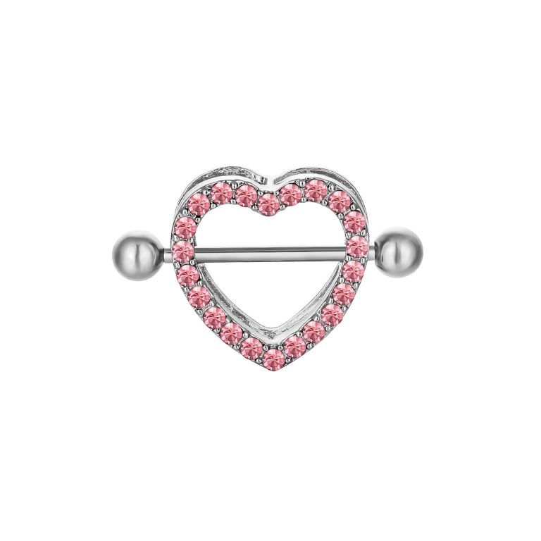 Double Diamond Love breast ring electroplating heart-shaped three-color milk nail milk buckle spot wholesale - Image 6