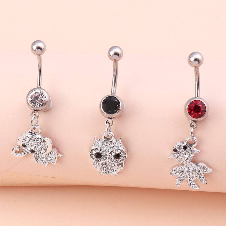 Europe and the United States cross-border high sense diamond-studded owl elephant goldfish navel nail suit sexy animal navel accessories