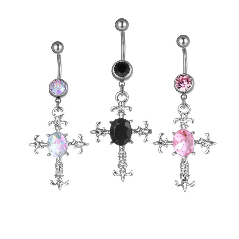 supply European and American hot-selling puncture belly puncture jewelry diamond cross belly button ring belly button nail
