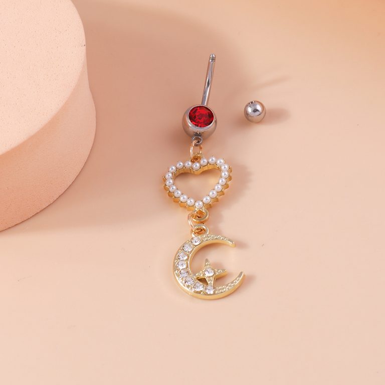 Europe and the United States cross-border jewelry hollow love moon belly button nail light luxury Wind Point drill point Pearl fashion sexy belly button ring - Image 5