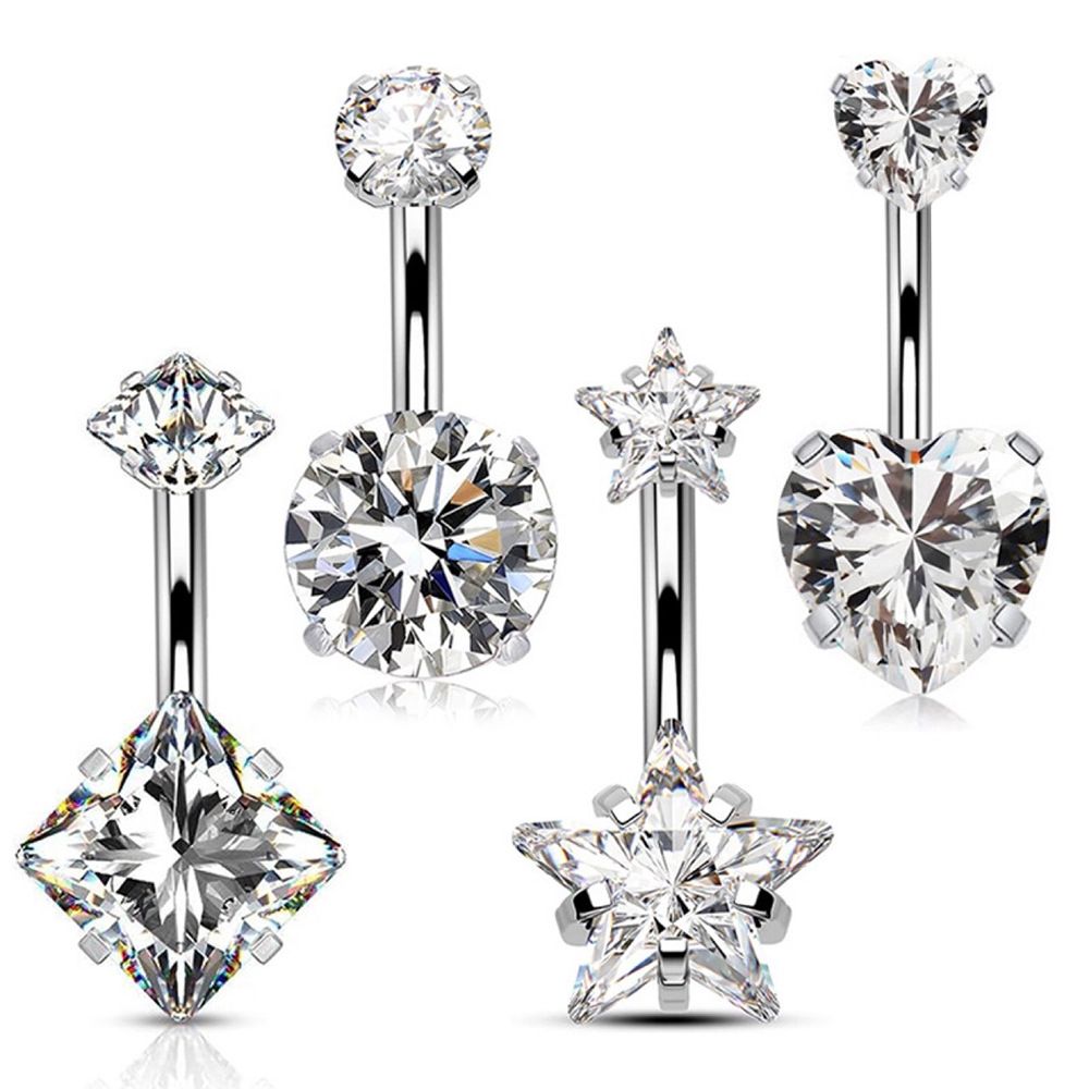 New 316 stainless steel body piercing jewelry inner teeth zircon belly button ring belly button nai - Image 2