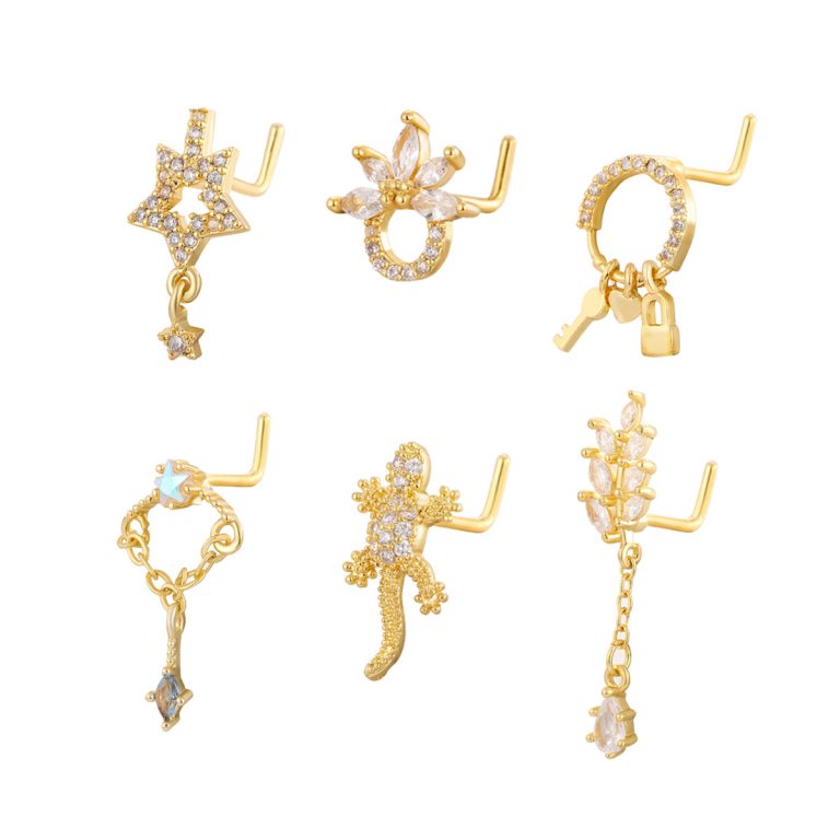 European and American fashion copper inlaid zircon body piercing nose star gecko nose nail