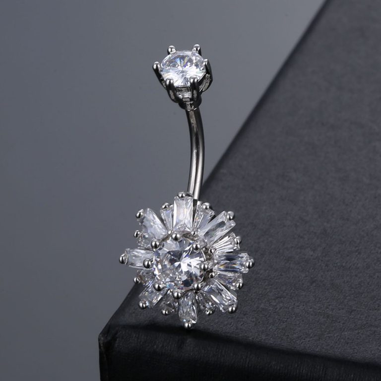 New Amazon  European and American puncture jewelry round heart-shaped flowers high-quality zircon belly button nail belly button ring - Image 5