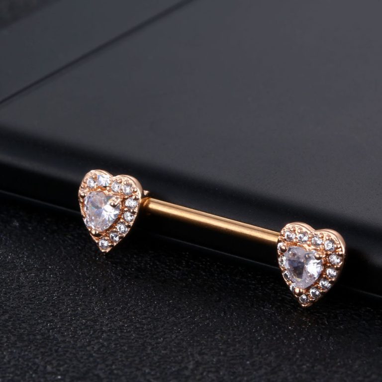 European and American Cross-border Commodities Body Puncture Jewelry Double Peach Heart Zircon Nipple Jewelry Straight Rod Nail Nail Ring - Image 3