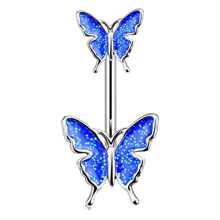 commodity delivery global dripping Double Butterfly navel ring navel nail stainless steel needle body piercing jewelry