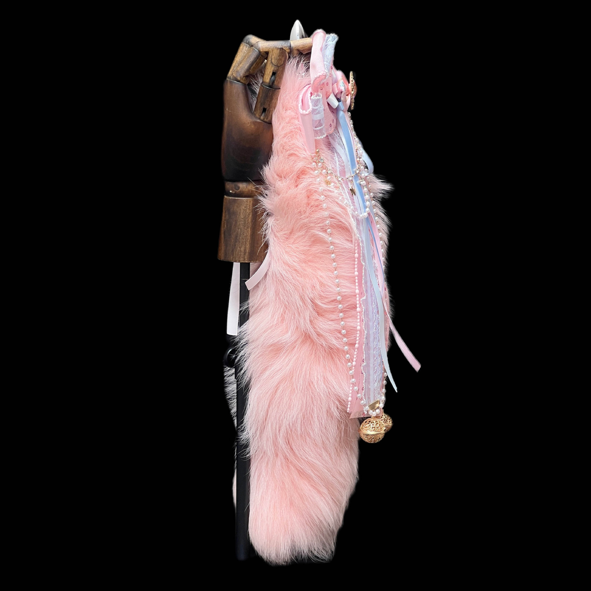 Original Hand-made Guofeng Bow Palace Bell 40CM Pink Fox Real Hair Tail SM Sexy Anal Plug Removable - Image 4