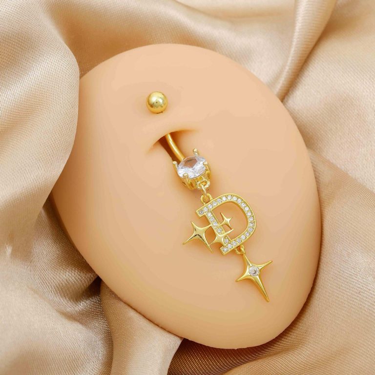 Amazon new letter star navel buckle personality fashion high sense navel nail copper white stone inlaid navel jewelry female wholesale - Image 3
