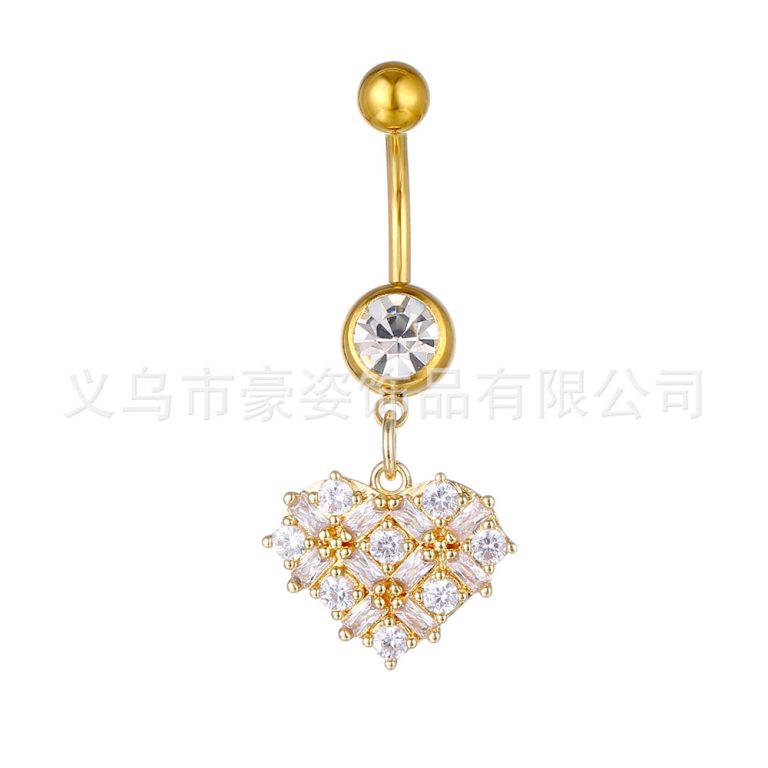 products European and American heart-shaped high quality zircon navel nail women's body Thorn double zirconium navel ring - Image 5