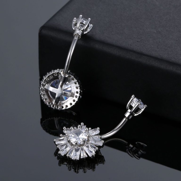 New Amazon  European and American puncture jewelry round heart-shaped flowers high-quality zircon belly button nail belly button ring - Image 3