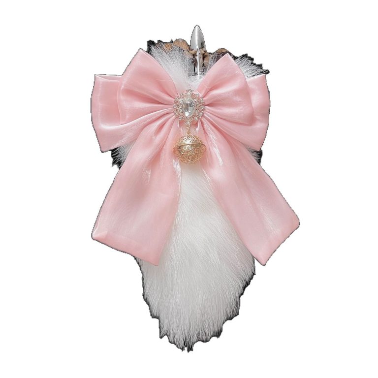 25CM Cute Fox Real Hair Tail Anal Plug Pink Bow Bell Ring SM Sex Supplies Rear Court Task Tone - Image 5