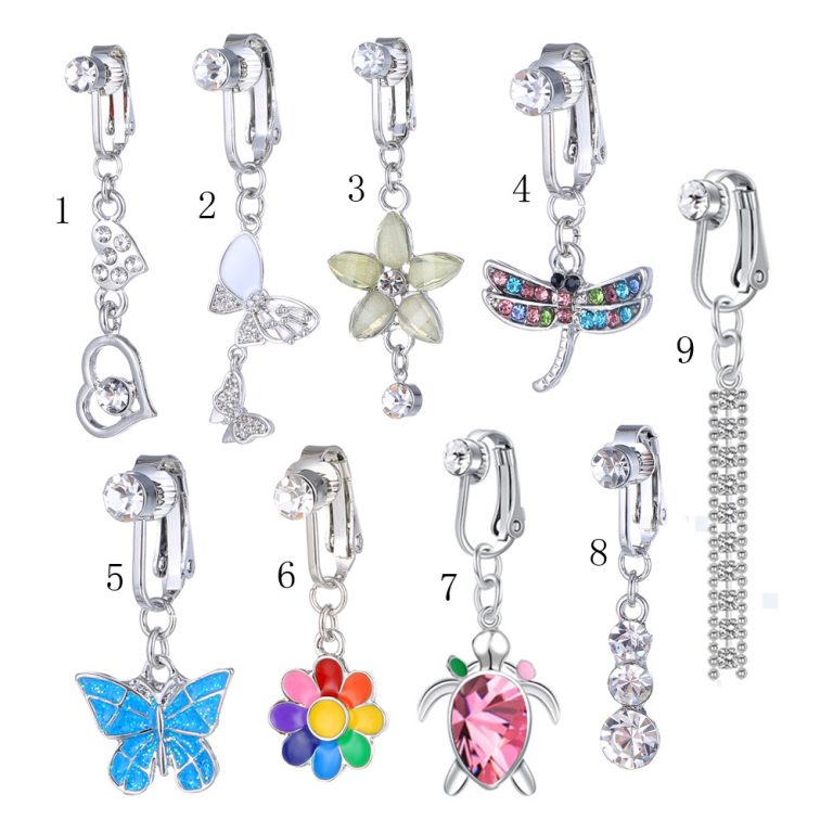 New punch-free fake navel buckle  goods multiple pendant diamond-embedded tassel heart-shaped navel nail ear clip combination