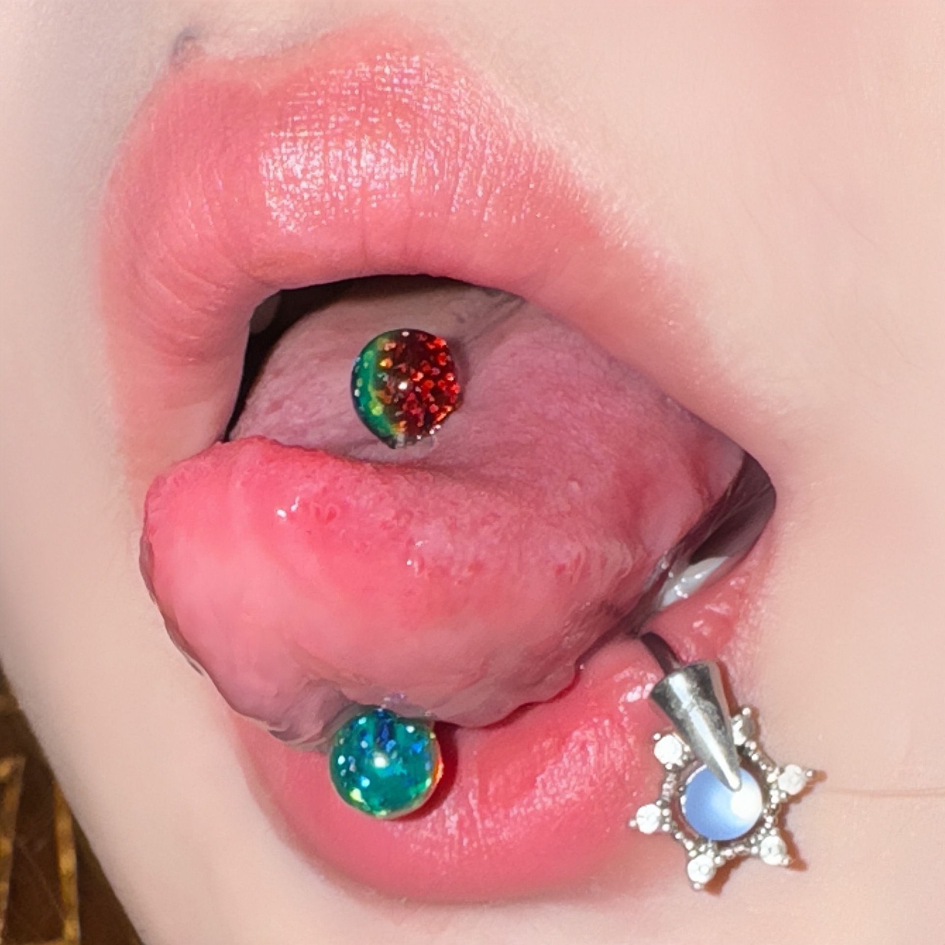 Acrylic glitter tongue nail new tongue decoration color matching tongue ring - Image 8