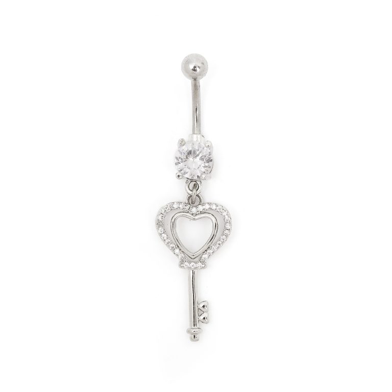 Amazon new love key navel buckle copper white stone inlaid navel nail fashion personality temperament High sense navel ornaments for women - Image 6