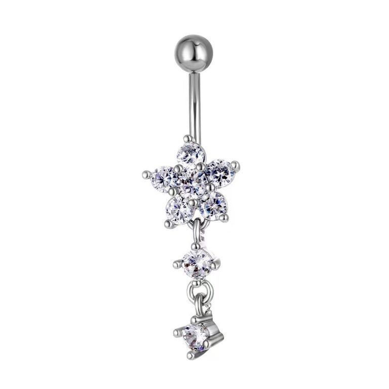 puncture jewelry Europe and the United States hot zircon flower belly button ring stainless steel pendant belly button nail - Image 6