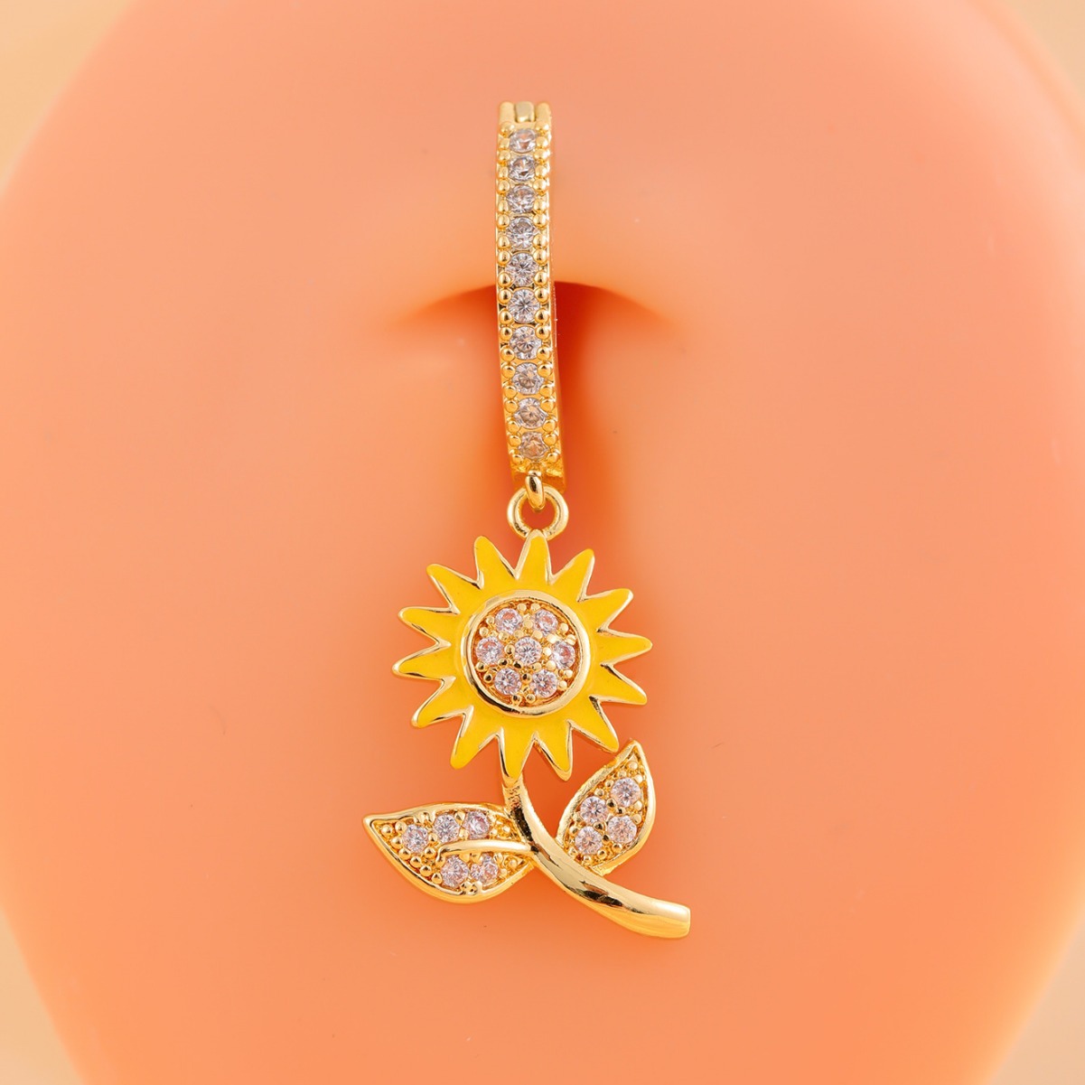 European and American fashion temperament sunflower copper inlaid zircon belly button buckle - Image 4